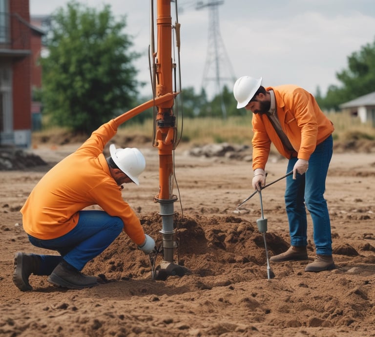 A geologist examining rock samples in a natural outdoor setting.