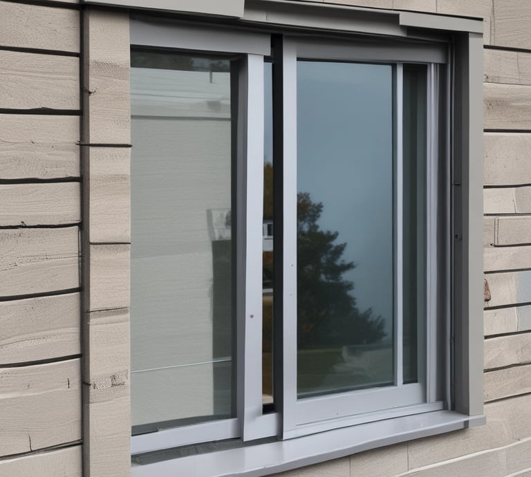 Close-up photo of sleek aluminum sliding window and door frame profiles ready for installation.