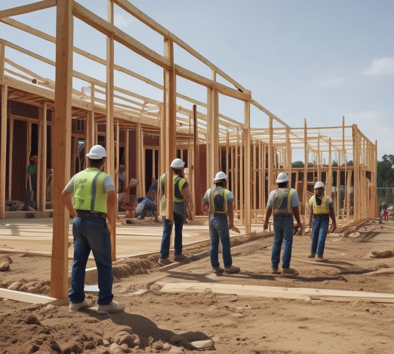 A vibrant team brainstorming around a laptop in a modern office with navy and electric blue accents.