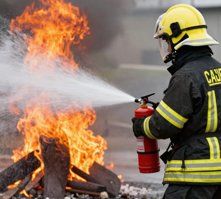 A professional inspecting fire safety equipment in a modern facility.