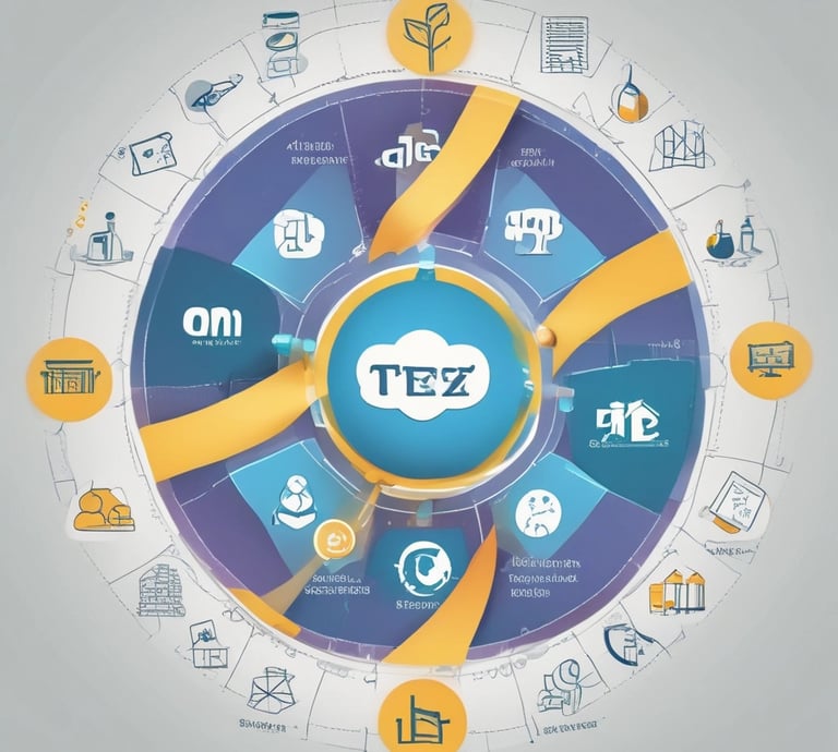 A collage showing healthcare, industrial, decor, and consumer product elements representing Tez Groups' diverse holdings.