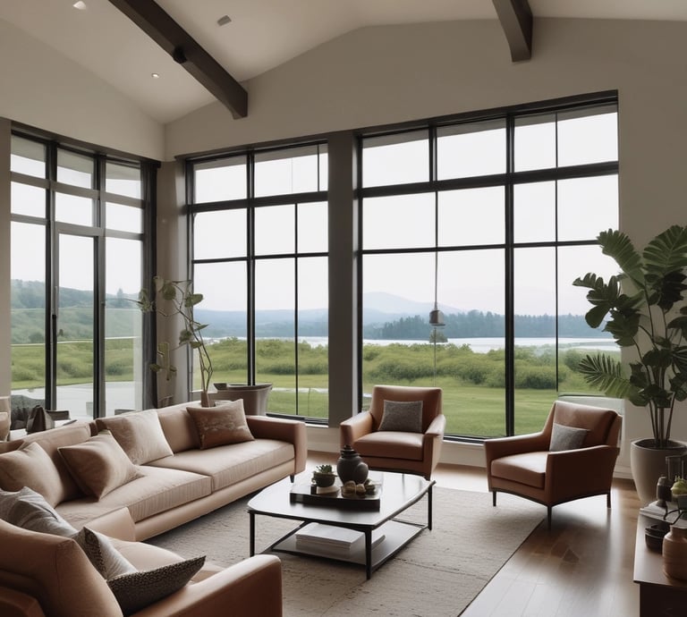 A technician carefully applying window film to a large office window on a sunny day.