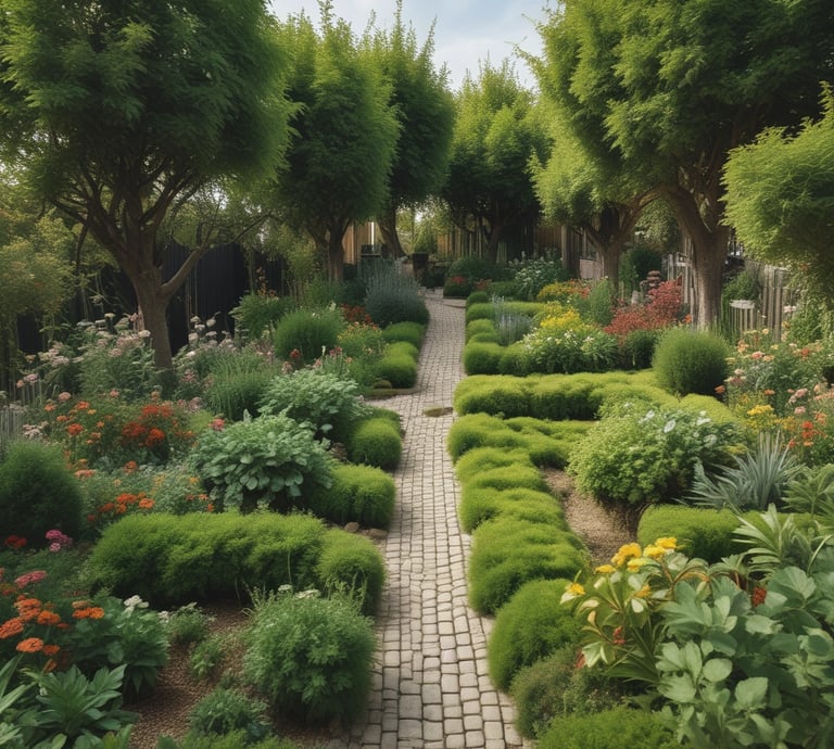A serene workspace with a laptop displaying health articles, surrounded by yoga props and fresh plants.
