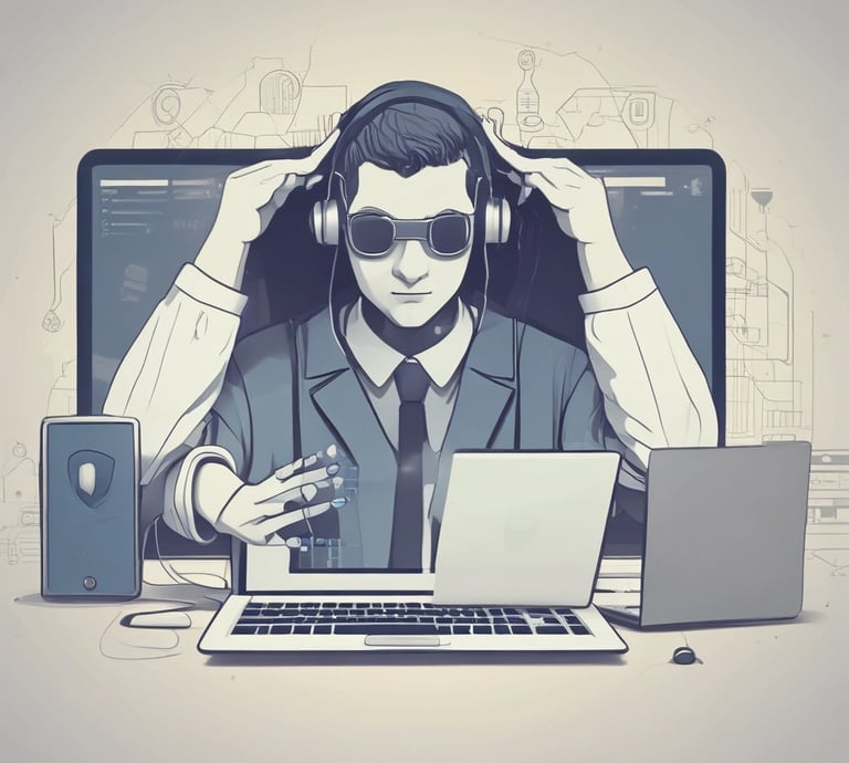 A focused student working on cybersecurity code with dark blue and orange themed interface.