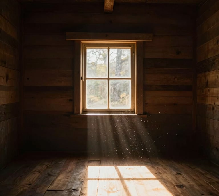 A serene, softly lit room with a comfortable chair and calming plants by a window.