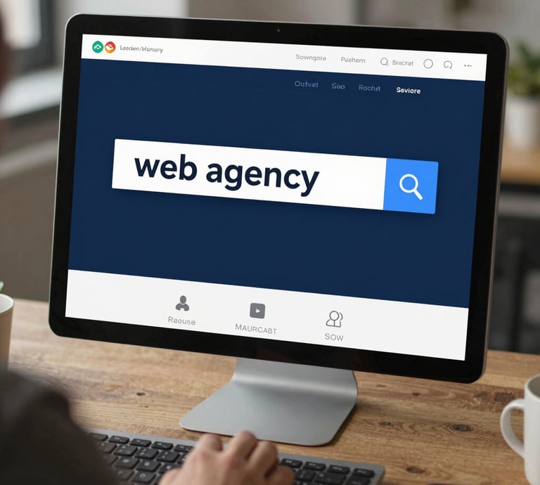 A sleek modern workspace with tropical plants and high-tech devices reflecting a premium Caribbean web agency.