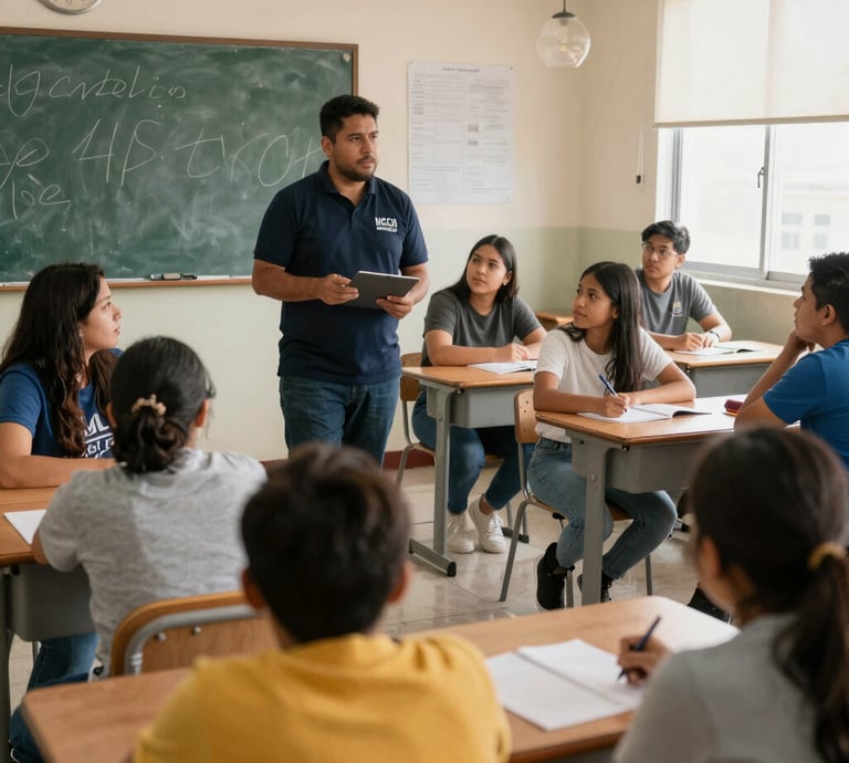 A warm classroom scene with diverse women and children engaged in hands-on learning activities.