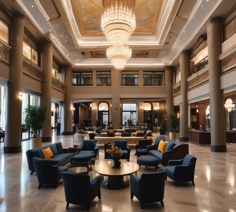 Peaceful lounge area in the hotel for guests to relax.