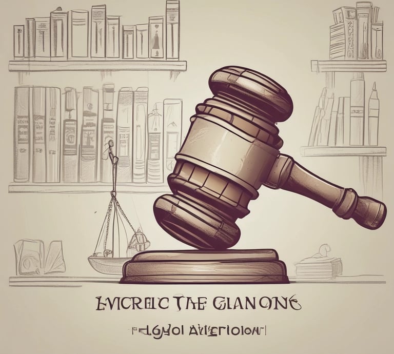 A professional lawyer in a courtroom, reviewing case files with focused determination.