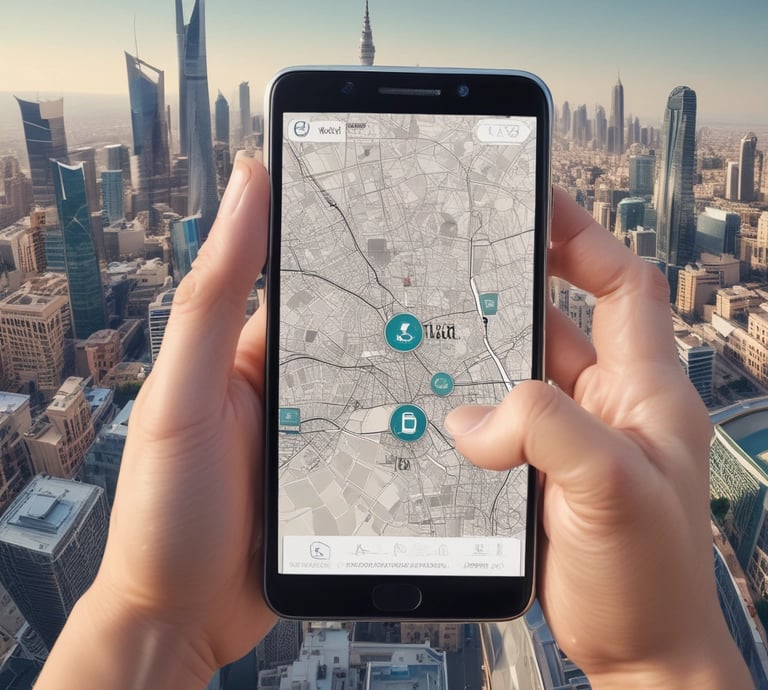 A sleek smartphone displaying a vibrant virtual network interface against a clean, flat background.