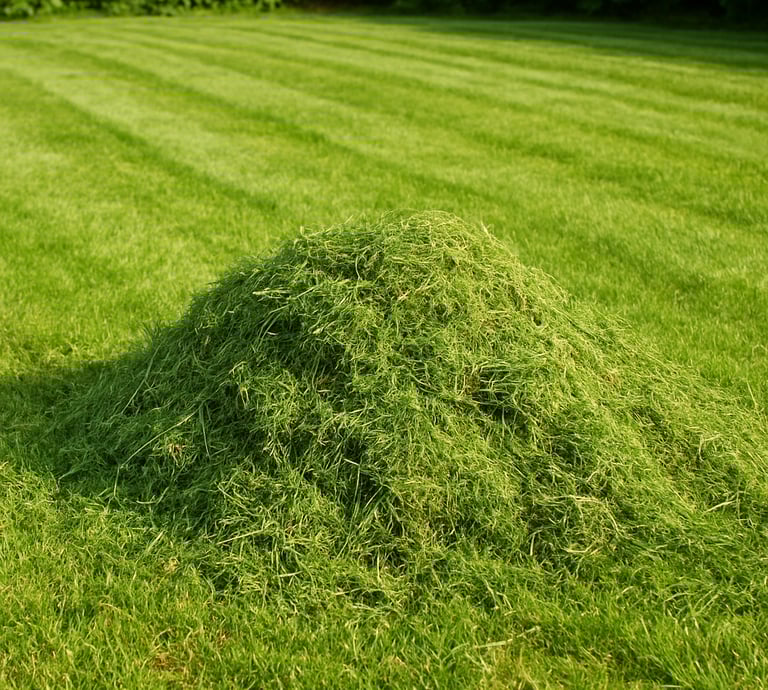 Купчина тревни отпадъци, събрани след косене, подготвени за извозване или компостиране.