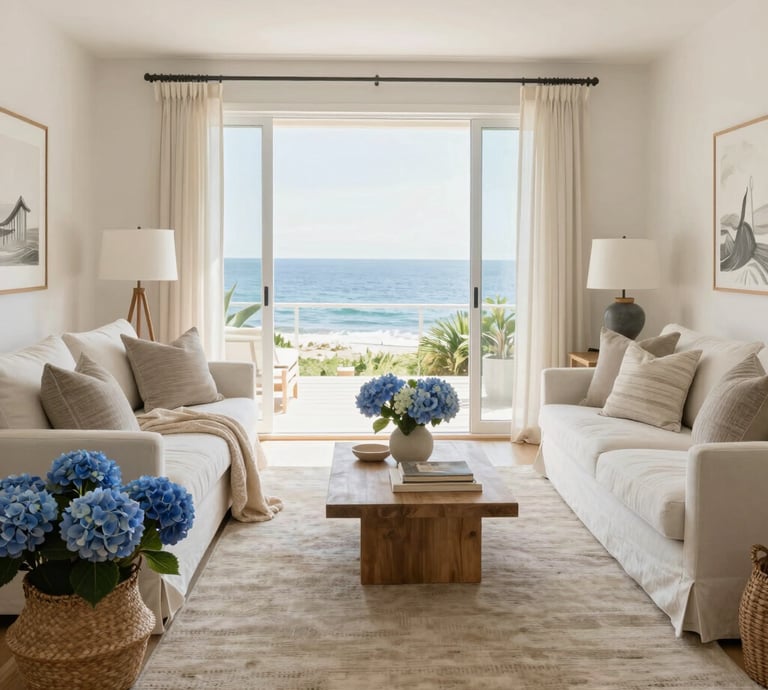A cozy living room featuring layered textures, warm lighting, and neatly arranged decor.