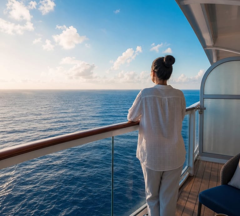 A women standing on a deck aboard a cruise ship