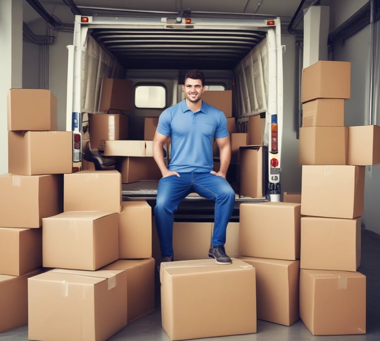 A friendly team of movers carefully packing household items into a truck.
