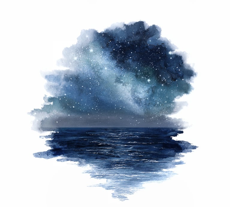 Une aquarelle de la mer la nuit