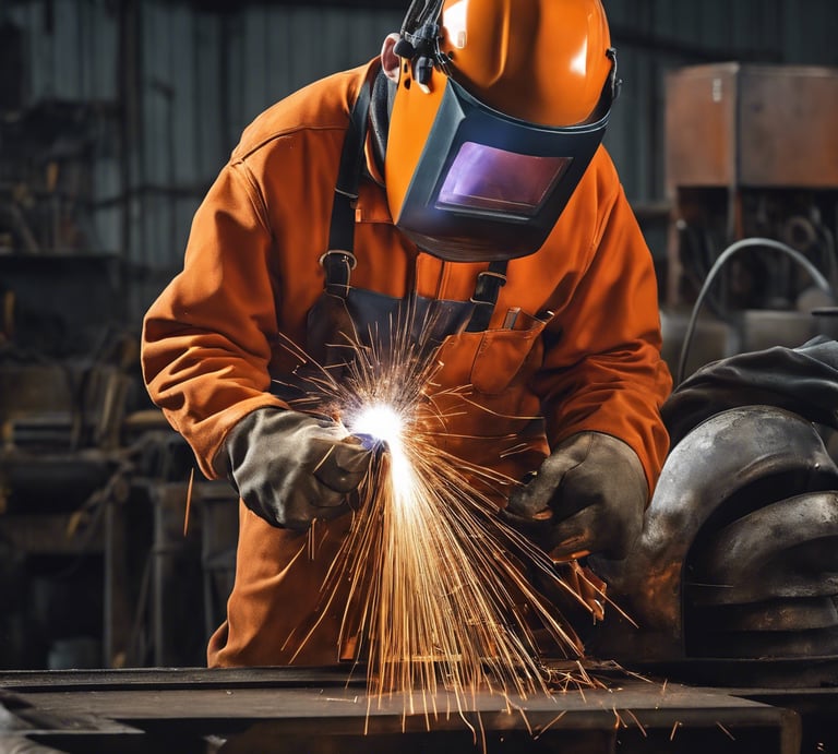 a man in a welding helmet welding a piece of metal