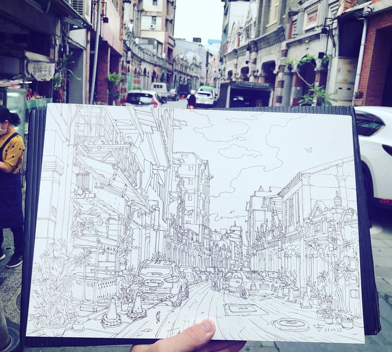 Urban sketch by artist evgeny bondarenko