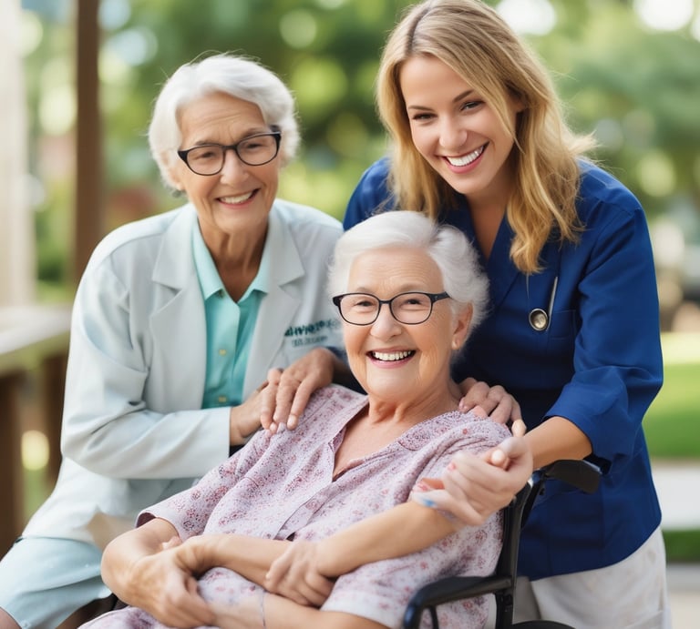woman standing next to woman riding wheelchair