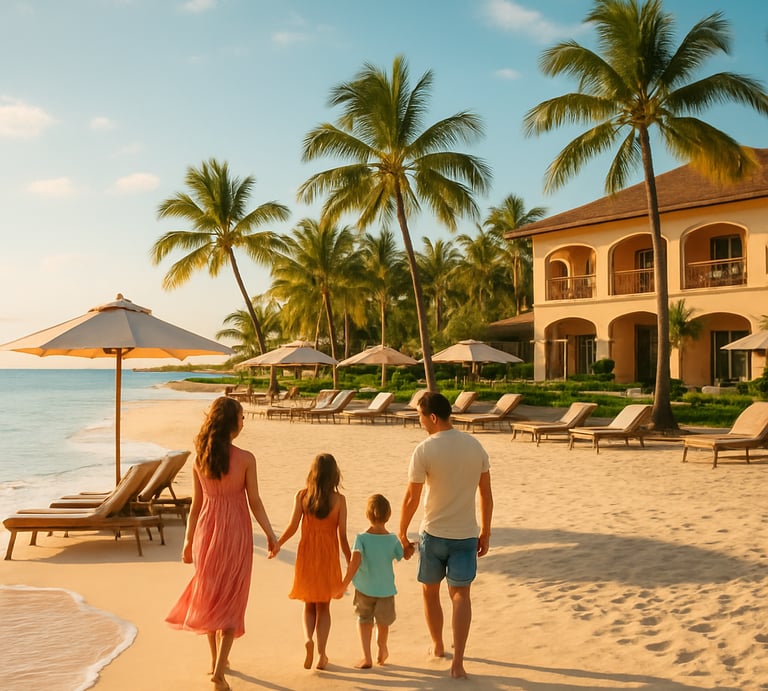 family beach vacation at sunset