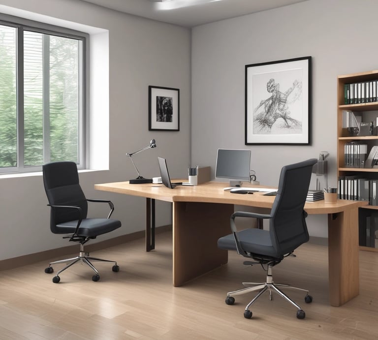 a desk with a laptop and a laptop on it