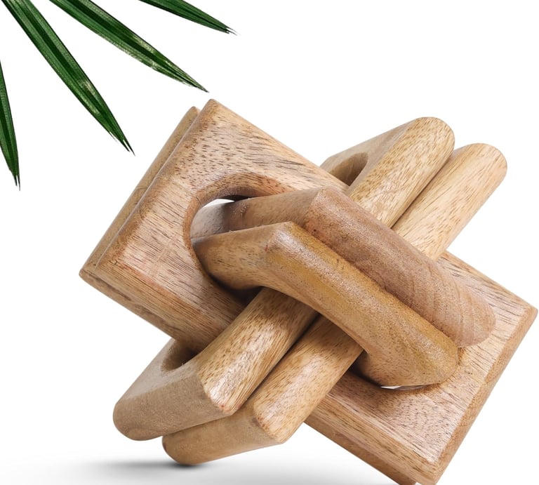 Boho Wooden Chain Link Decor – Handmade Mango Wood Knot Sculpture for Coffee Table, Shelf & Console 