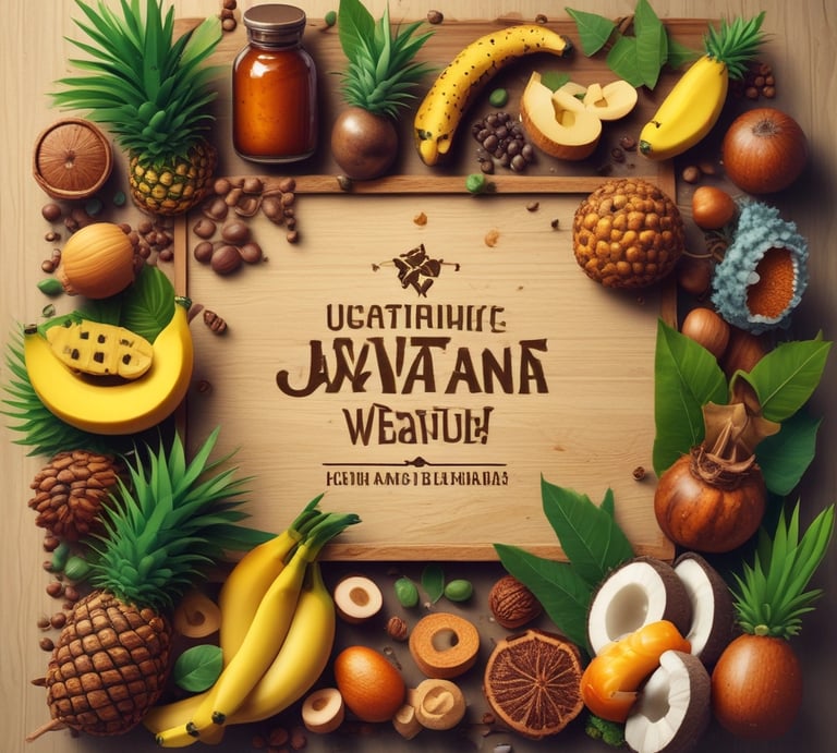 In a lush, green setting, a small sign framed in a rustic wooden frame indicates a commitment to serving organic produce. Next to the sign, there is a small stack of smooth stones placed neatly on a stone platform, giving a sense of tranquility and balance.
