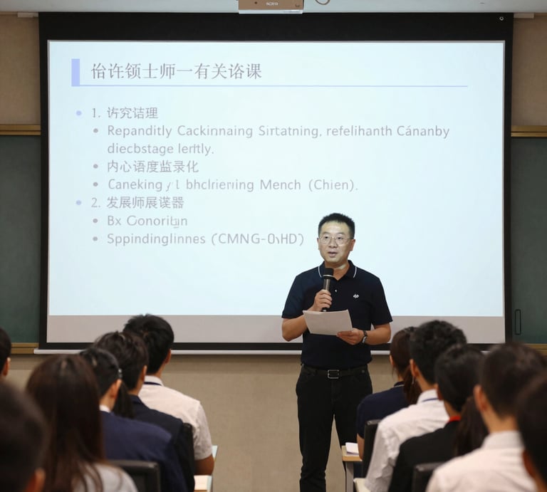 A dynamic speaker engaging an attentive audience with expressive gestures on a warmly lit stage.