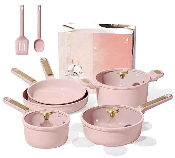 CAROTE 14-piece non-toxic ceramic cookware set in charcoal black, PFAS-free and induction ready.