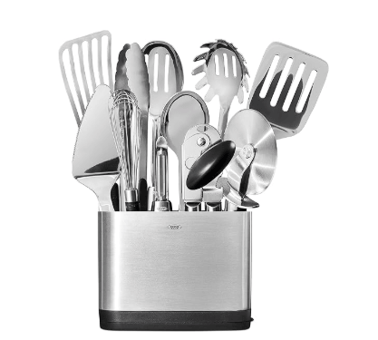 OXO Good Grips 15-piece stainless steel kitchen utensil set, 18/10 stainless, non-toxic