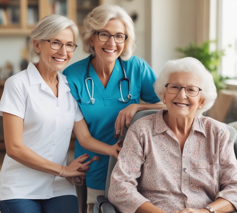 A caregiver assisting an elderly person at home