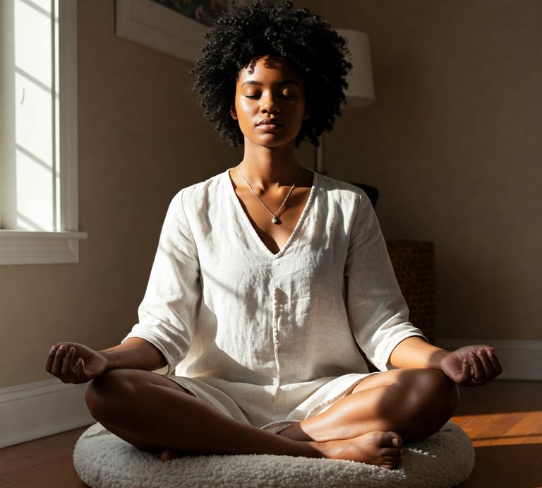 a woman sitting on a rug in a room