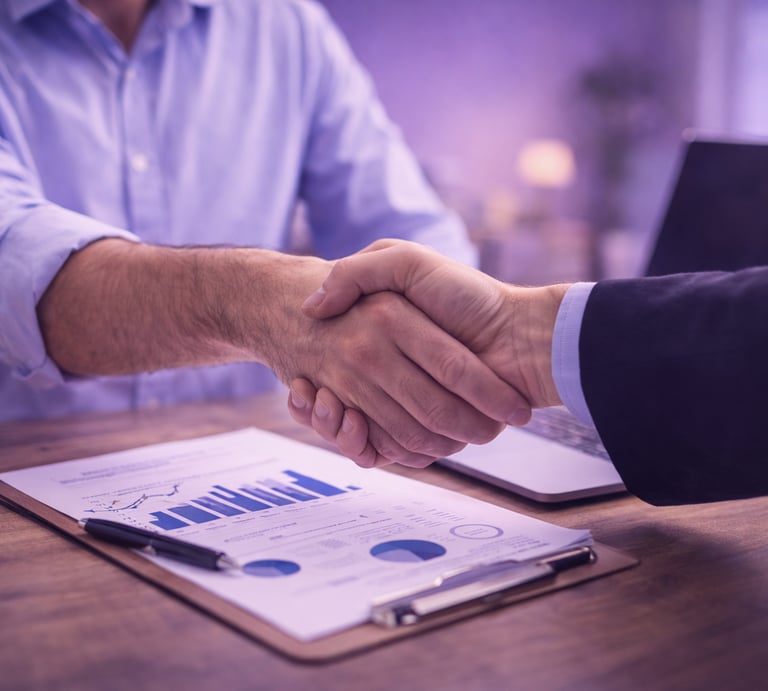 Poignée de main illustrant un partenariat professionnel et une relation de confiance.