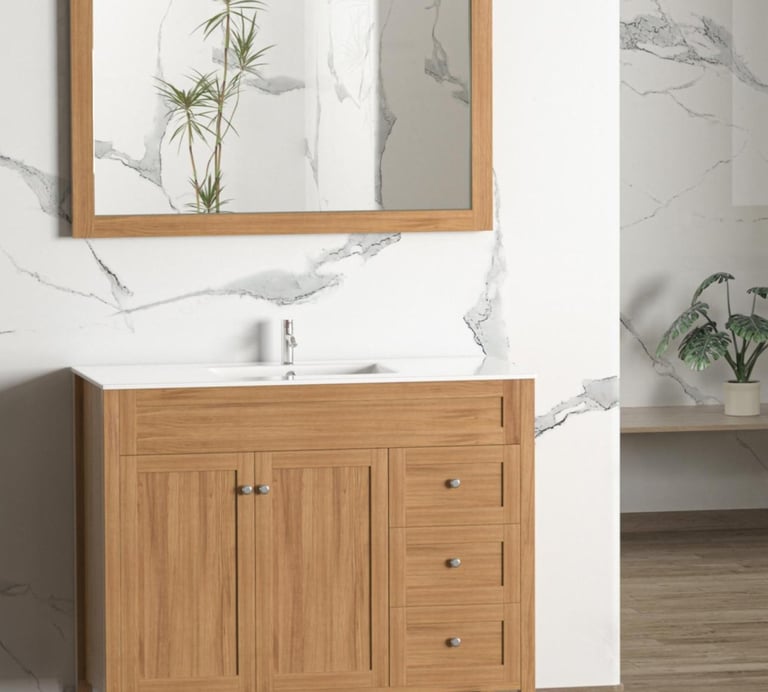 Laminated PVC vanity cabinet with sintered stone countertop