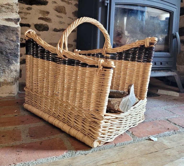 Panier à buches en osier - Tressé à la main - Vannerie artisanale