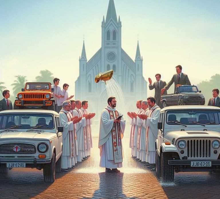 a priest is standing in front of a church