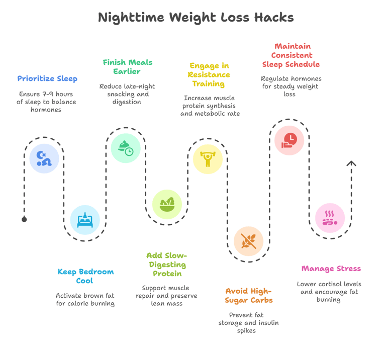 visual showing nighttime weight loss hacks