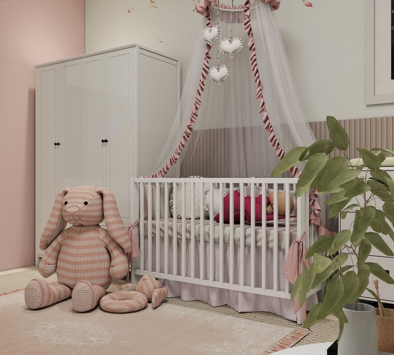 a baby's room with a baby's room with a crib