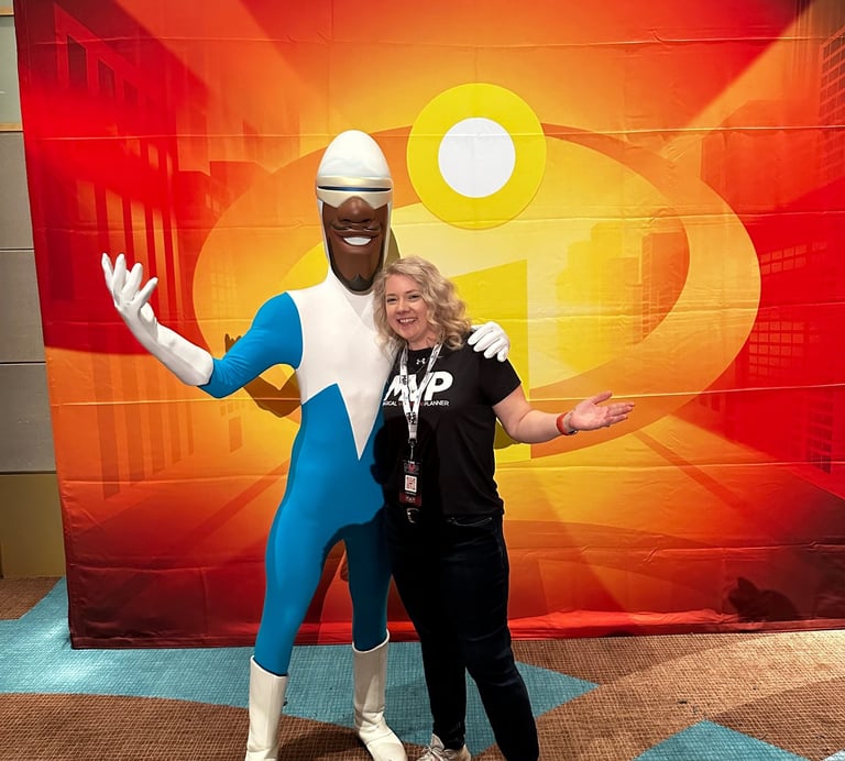 blonde woman with Frozone