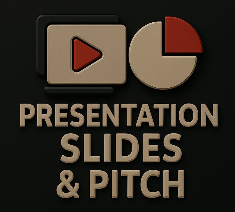 Play button and pie chart icon symbolizing business presentation slides and pitch deck creation serv