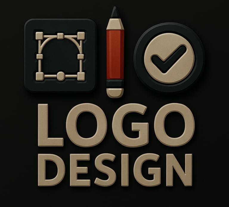 Vector curve tool, pencil, and checkmark representing custom logo design and brand mark creation