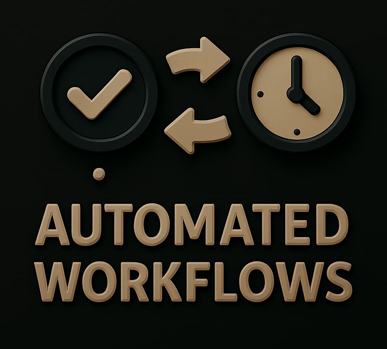 Flowchart and automation gear icons symbolizing streamlined automated business workflows