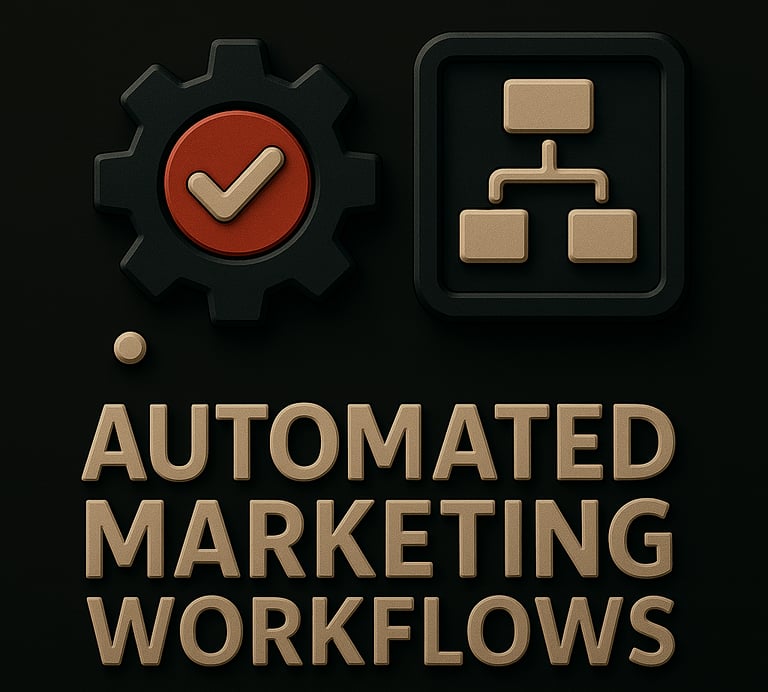 Marketing funnel and robot gear icons representing AI-powered automated marketing workflows