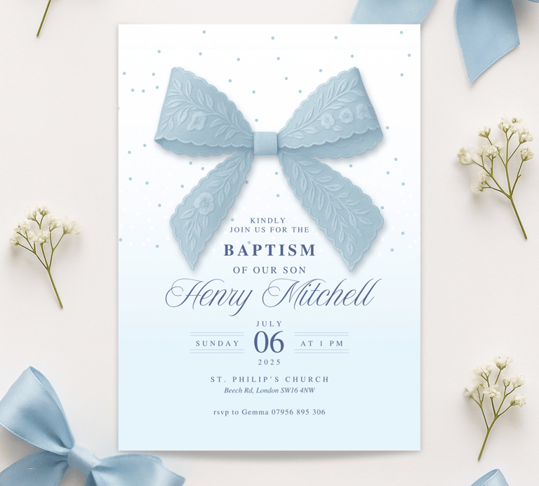 Blue baptism invitation for boy, Printable christening invitation, Editable baptism template,