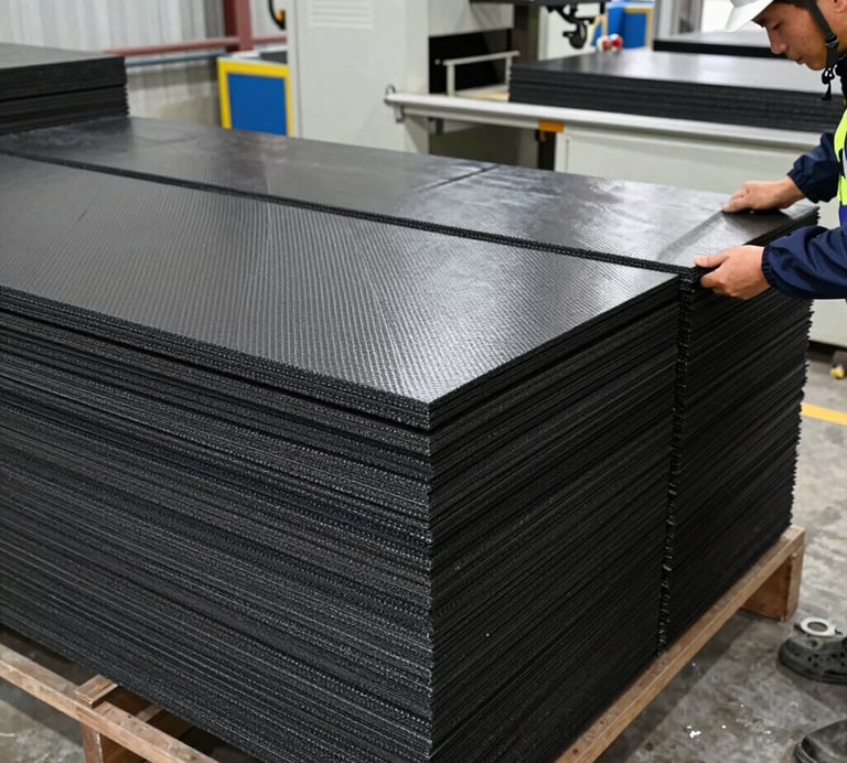 Close-up view of thermal insulation panels stacked neatly in the industrial warehouse.