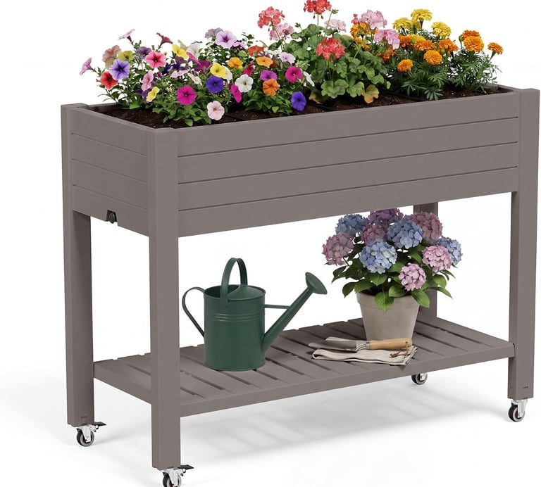 Fancyango Resin 33.7h Tall Raised Garden Bed Outdoor with Wheels
