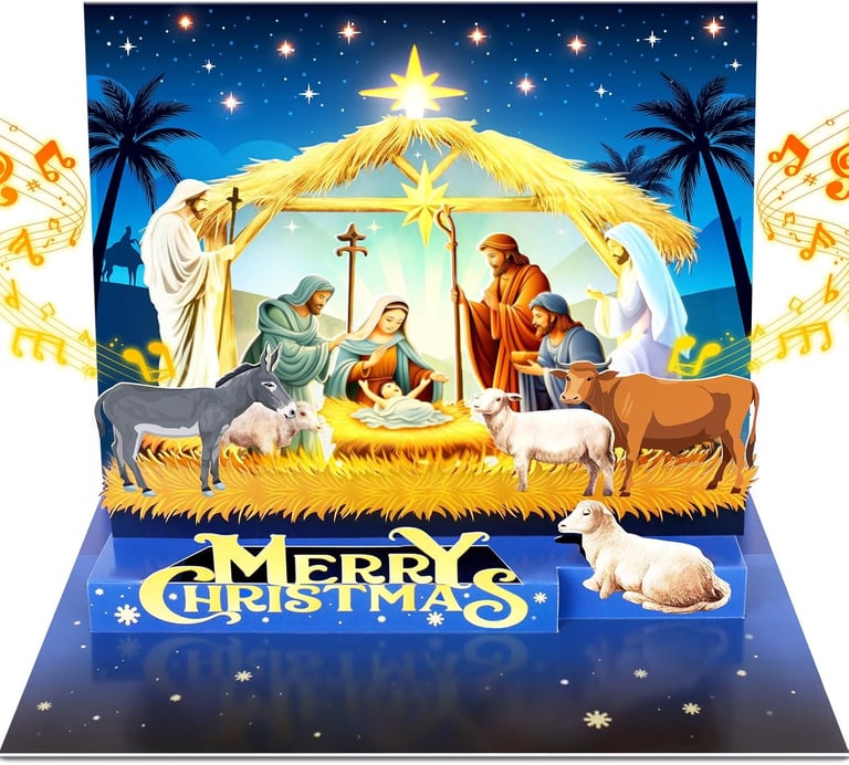 Flip up Nativity scene Christmas card