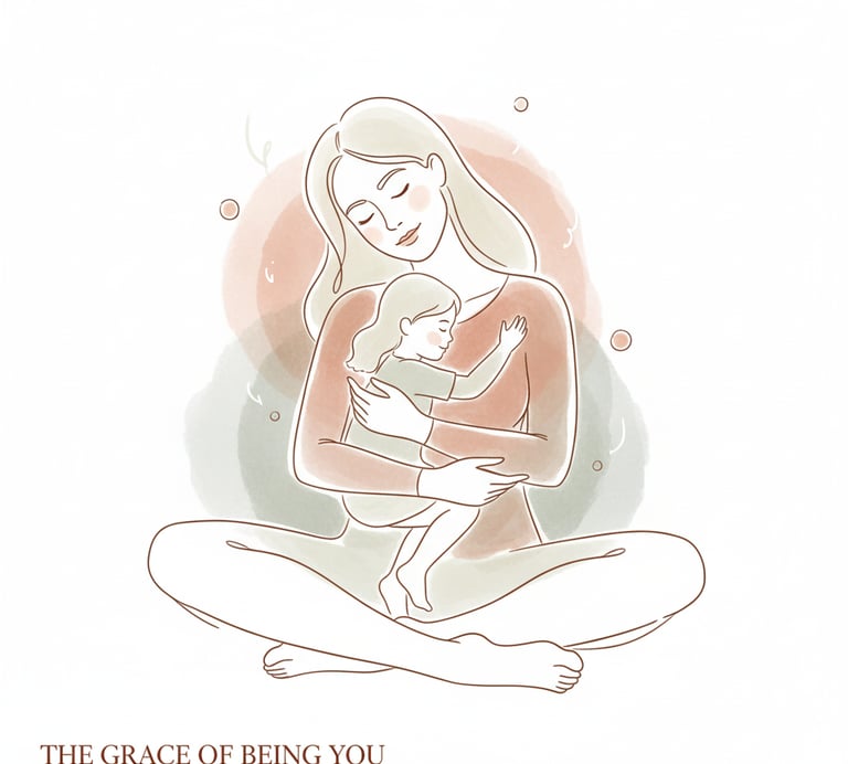 a drawing of a young woman embracing her inner child