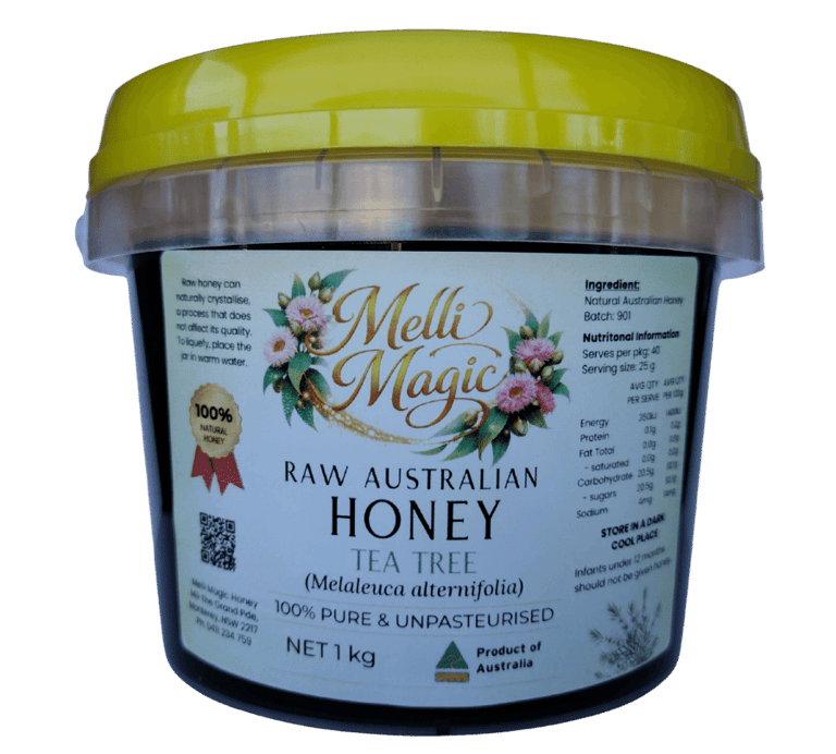 raw Australian tea tree honey 1kg tub with yellow lid