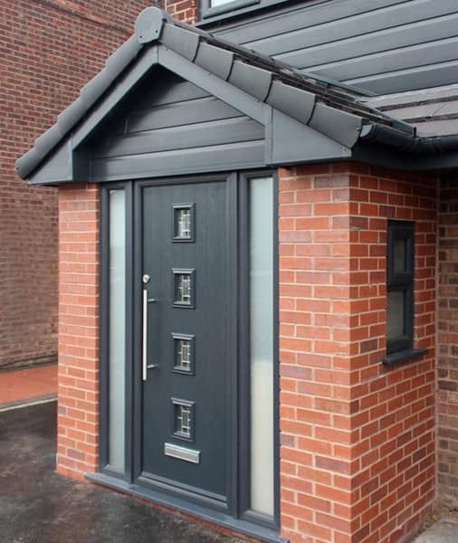 a black and white door with a grey door and a black door