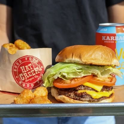 a tray with a hamburger